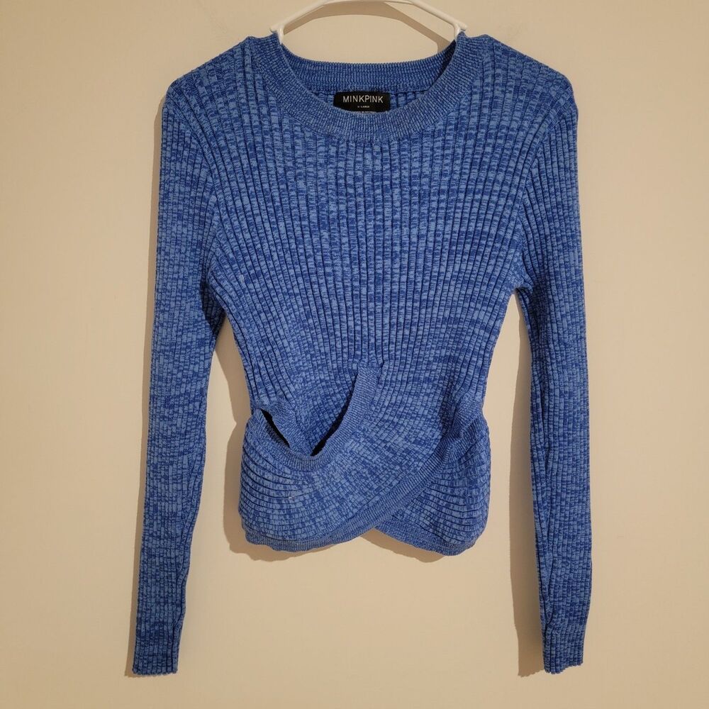 Minkpink Womens Sweater Harper‎ Rib Knit Top Size XL Ribbed Blue Fitted